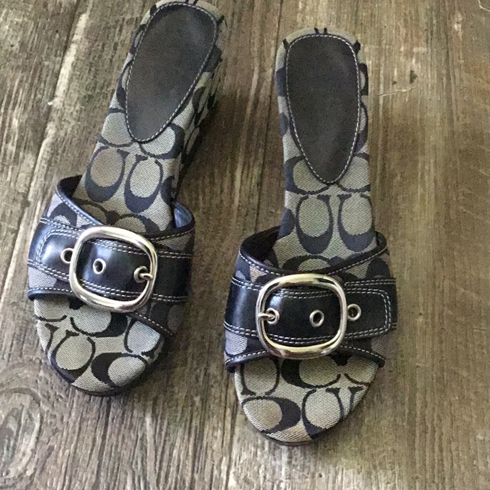 Coach Black and Gray Sandals with Monogram Pattern